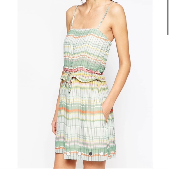 See By Chloe Pleated Striped Dress With Tassle Tie, Size 8 - Picture 13 of 13